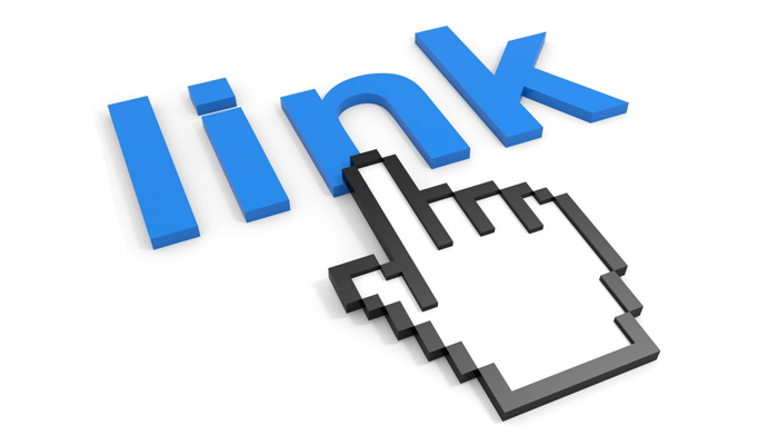 Clipart of a mouse clicking the word Link