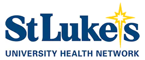 St. Luke’s University Health Network logo in blue text with a yellow starburst above the apostrophe.